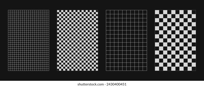 Abstract wireframes, cyberpunk elements and perspective white grids or spheres. Surreal geometric retro futuristic set. Psychedelic y2k shapes. Rave vector elements and signs in trendy psychedelic.
