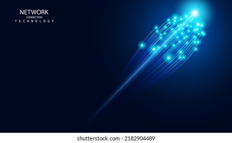 Abstract Wireless Internet Fiber High Speed 5G or 6G Fast Connection On Blue Background Futuristic Modern Hi-Tech