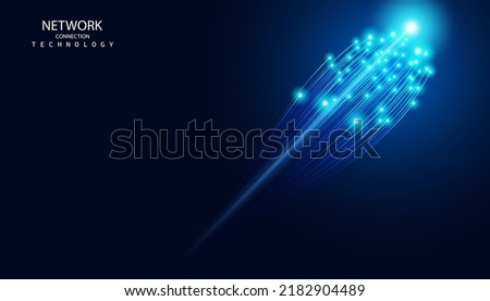 Abstract Wireless Internet Fiber High Speed 5G or 6G Fast Connection On Blue Background Futuristic Modern Hi-Tech