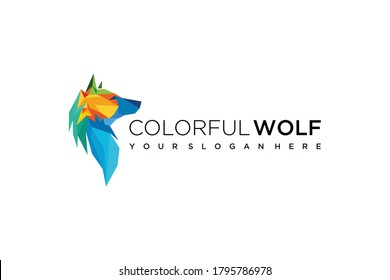 Abstract Wolf Colorful Logo Design Icon Vector