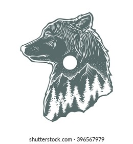 Abstract wolf and forest