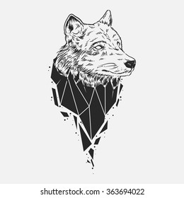 Abstract wolf head. Hand draw