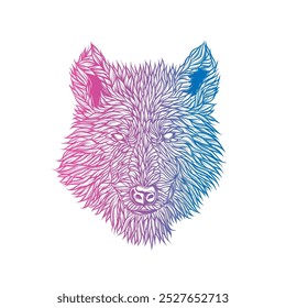 Abstract wolf head. Original vector illustration in vintage style isolated on white background. T-shirt design. Hand drawn, not AI