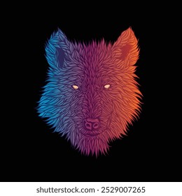 Abstract wolf head. Original vector illustration in vintage style isolated on black background. T-shirt design. Hand drawn, not AI