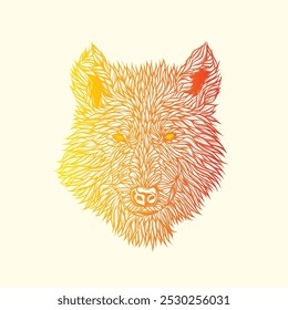 Abstract wolf head. Original vector illustration in vintage style isolated on white background. T-shirt design. Hand drawn, not AI