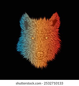 Abstract wolf head. Original vector illustration in vintage style isolated on black background. T-shirt design. Hand drawn, not AI