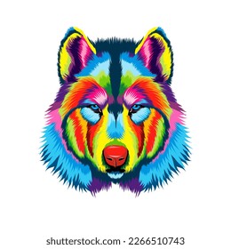 Abstract Wolf head portrait from multicolored paints  Splash watercolor  colorful drawing  realistic  Vector illustration paints