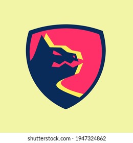 Abstract Wolf Shield Logo Design Vector Illustration good for gaming logo, t-shirt design or etc