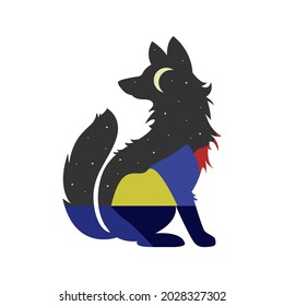 abstract wolf. the silhouette of a wolf with a composition inside. a bright picture with the image of mountains and the sea