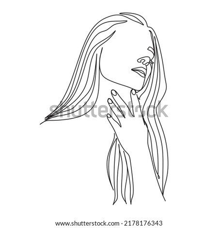 Abstract woma line art. Vector Line drawing. Portrait minimalistic style. Beaty salon logo.