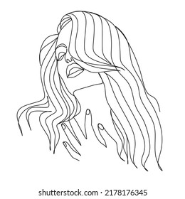 Abstract woma one line art. Vector Line drawing. Portrait minimalistic style. Beaty salon logo.