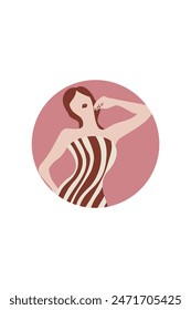 Abstract Woman Art Decor Poster. Minimalist Portrait Illustration Background. Contemporary Striped Printable Art
