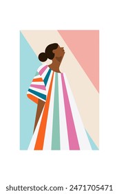 Afiche de la Decoración de Arte de la Mujer Abstractas. Fondo de ilustración de retrato minimalista. Arte moderno a rayas imprimible