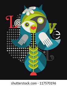 Abstract woman and birds. Vector illustration of love.