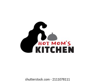 abstract woman with black curly hair bring food logo concept. Vector illustration