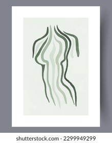 Abstract woman body contour wall art print. Wall artwork for interior design. Printable minimal abstract woman poster. Contemporary decorative background with contour.