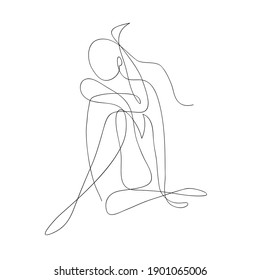 Abstract woman body drawing with line, female health concept vector illustration, minimalist, ideal for t-shirt, print design, covers, web