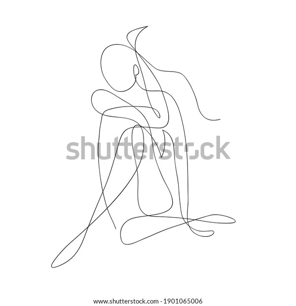 Abstract woman body drawing with line, female health concept vector