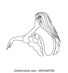 Abstract Woman Body Printable, Woman hugging herself with crossed hands, Woman One Line vector Drawing.Portrait minimalistic style. Botanical print. Nature symbol of cosmetics.