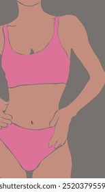 Mujer Abstractas Forma de cuerpo Ropa interior rosa Suite Cuerpo Positivo Ilustración de póster Diseño de Vector