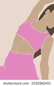 Mujer Abstractas Forma del cuerpo Ropa interior Rosa Fitness Suite Cuerpo Positivo Ilustración de póster Diseño de Vector