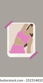 Mujer Abstractas Forma del cuerpo Ropa interior Rosa Fitness Suite Cuerpo Positivo Ilustración de póster En marco Historias de redes sociales Imagen Maqueta Diseño de Vector