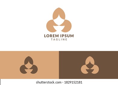 Abstract woman and bowl logo concept template in earth colors. Vector logo template for branding companies in skincare, medicine, natural treatments, spa and more