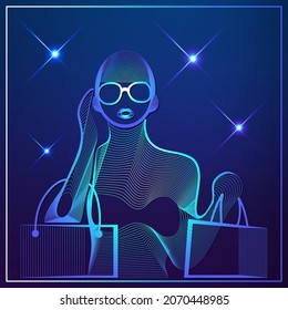 Abstract woman (buyer) on sale. Black Friday. Cyber Monday. Vector illustration.