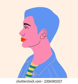 Abstract woman character. Cartoon female portrait, modern flat girl face, fashion art print. Vector illustration