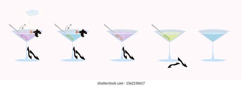 Abstract woman in a cocktail glass surrounded by sparkling bubbles