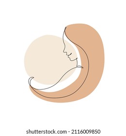 Abstract woman continuous line drawing. Young lady modern linear art. Beautiful female face vector Minimal fashion illustration for hair beauty salon concept, health industry, makeup artist logo, icon