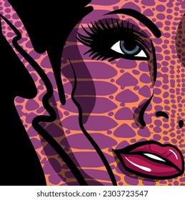 Abstract woman face with an animal print background