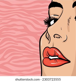 Abstract woman face with an animal print background