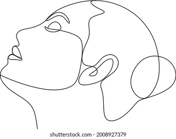Abstract woman face with by line art vector drawing. Portrait minimalistic style. Beaty salon logo.