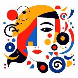 Abstract Woman Face Consisting Of Figures, Lines, Ovals, Squares. Print, Design Templates. Vector Illustrations Design