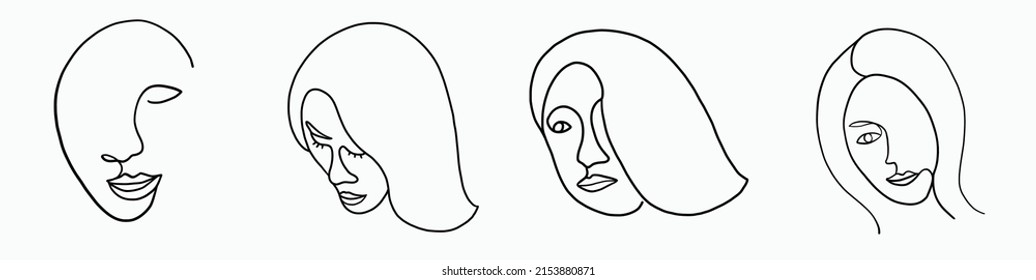 Abstract woman face continuous freehand drawing. Vector illustration.
