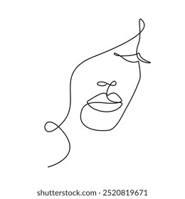 Mulher abstrata face contínua um desenho de linha. Ilustração de vetor de face feminina estilo minimalista para design moderno: impressões, arte de parede, cartazes, mídias sociais.	