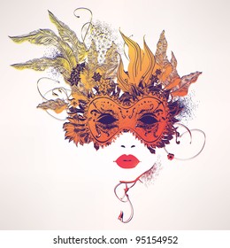 Abstract woman face with flowers. Fashion illustration