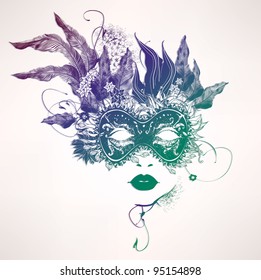 Abstract woman face with flowers. Vector fashion illustration