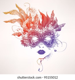 Abstract woman face with flowers. Vector colorful illustration