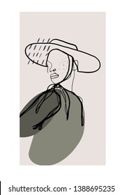 Abstract woman face with freehand colorful abstract shapes. Fashion contemporary background. Hand drawn vector. Minimalistic graphic line. 