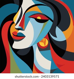 Abstract woman face in geometric shapes illustration