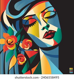 Abstract woman face in geometric shapes illustration