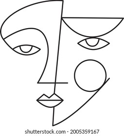 Abstract woman face. Geometry minimalistic female face vector illustration. Black and white. White background. One line drawing.