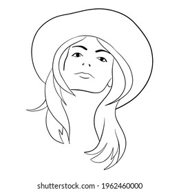 Abstract Woman face with hat. Continuous line drawing. vector line art.