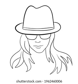 Abstract Woman face with hat. Continuous line drawing. vector line art.