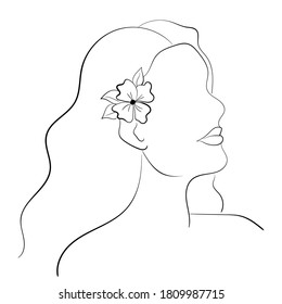 Abstract woman face. Line art. Sketch. Portrait in a minimalistic style. Modern style. Fashion illustration. Vector.