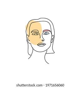 Abstract woman face line art drawing portrait minimalist style in pastel colors vector on a white background