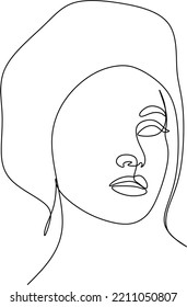 Abstract Woman Face Line Art Drawing. Female Face Silhouette One Line Drawing. Woman Minimal Art for Modern Design: Prints, Wall Decor, Posters, Social Media. Raster copy