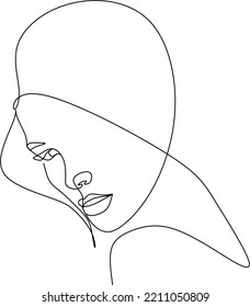 Abstract Woman Face Line Art Drawing. Female Face Silhouette One Line Drawing. Woman Minimal Art for Modern Design: Prints, Wall Decor, Posters, Social Media. Raster copy